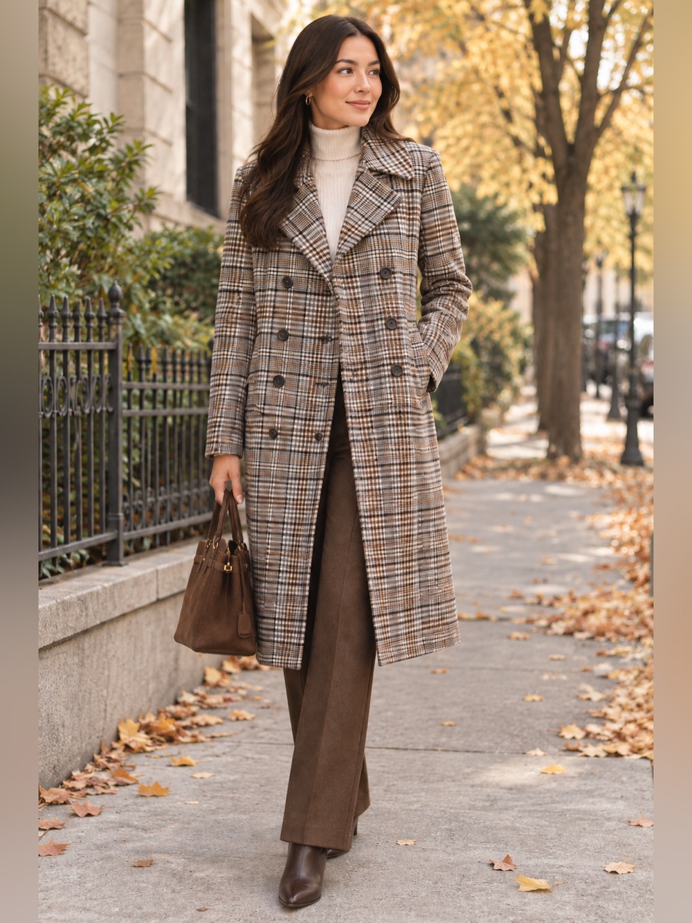 Maje Plaid Double-Breasted Coat in Brown/Beige size 38 retail for $685